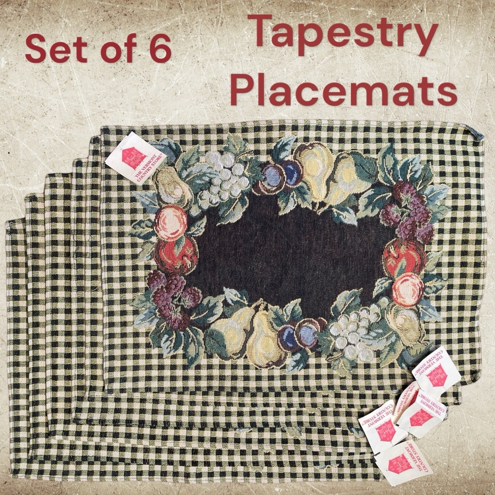 NWT Placemats “Autumn Gingham” Set of Six (6) Country Farm | Garden Life